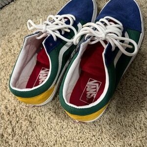 Vans Blue and Green Sneakers with Red Accents